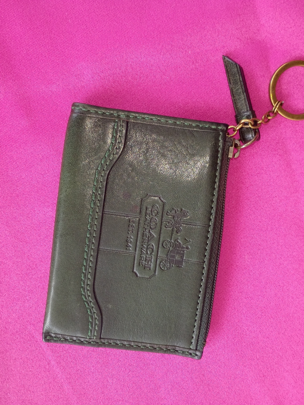 Coach Vintage Dark Green Bleeker Leather Keychain Card Wallet - Picture 3 of 10